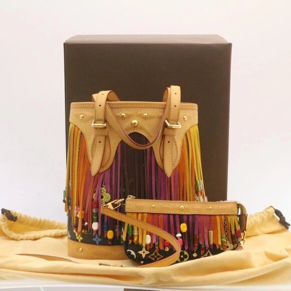 LOUIS VUITTON Monogram Multicolor Bucket Frange ToteBag Black M40110 Auth 25649S - Picture 2 of 15